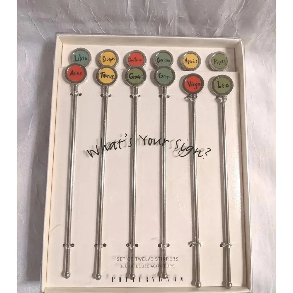 New Pottery Barn Zodiac Swizzle Sticks Astrology Set Cocktail Stirrers Horoscope